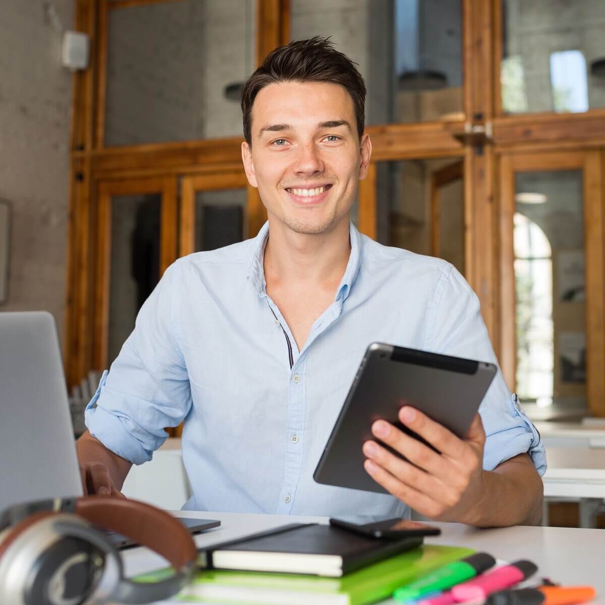 Happy Young Confident Man Working On Laptop 2023 11 27 04 58 31 Utc 1